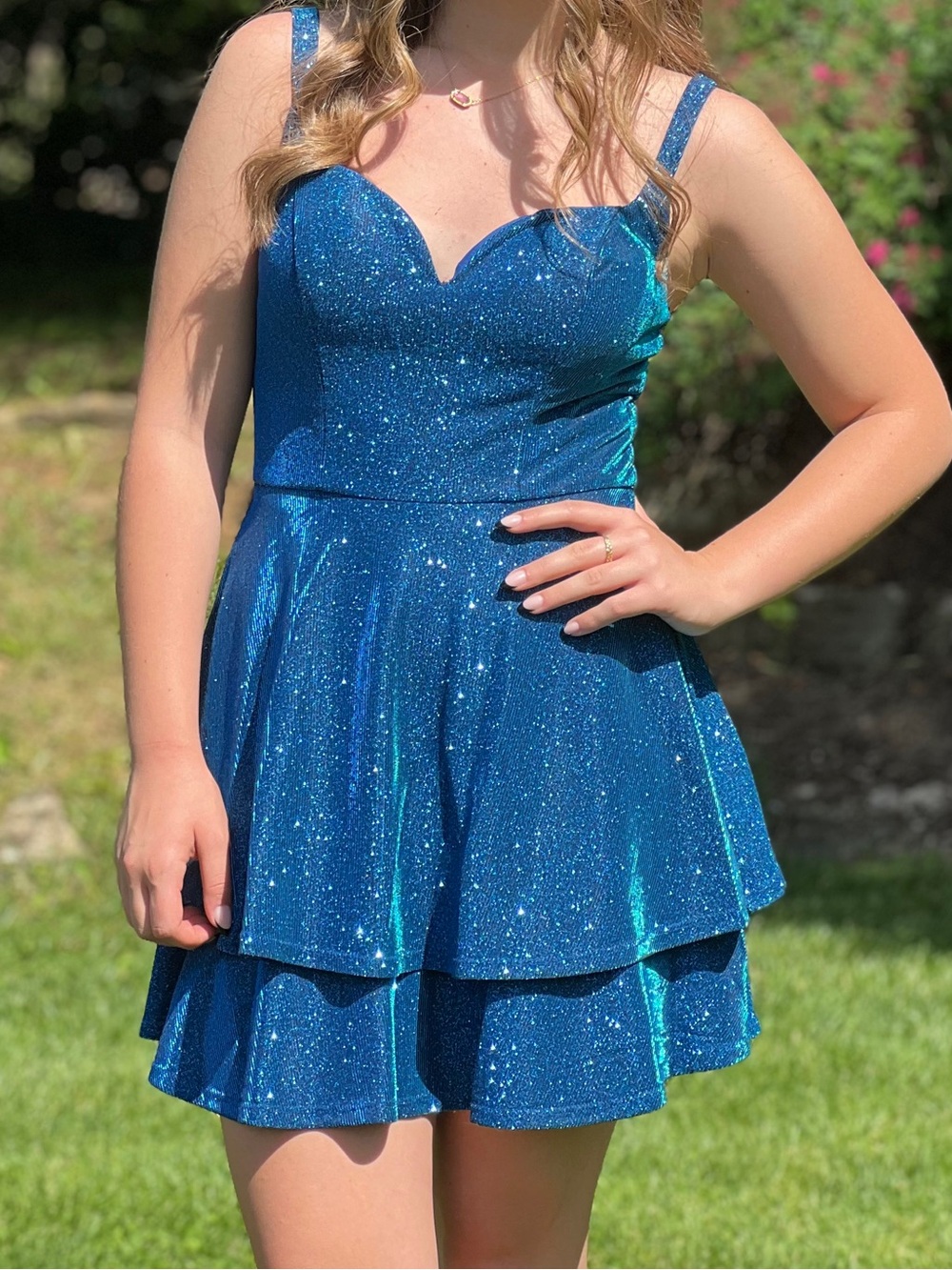 jcpenney Sparkling Teal Tiered Sweetheart Dress